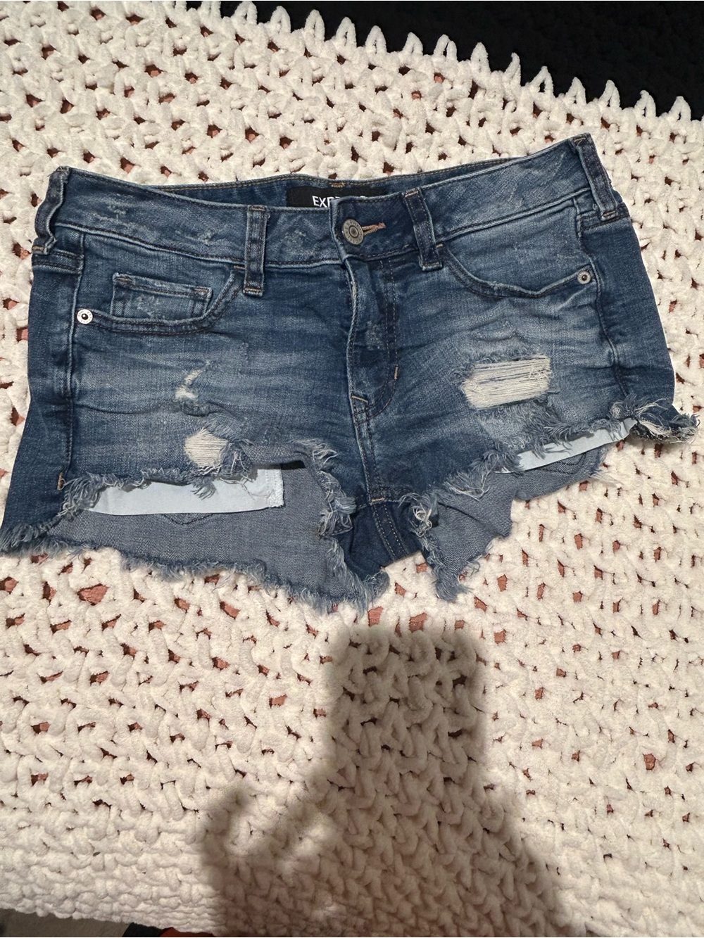 Express Distressed Denim Cutoff Shorts - Dark Blue